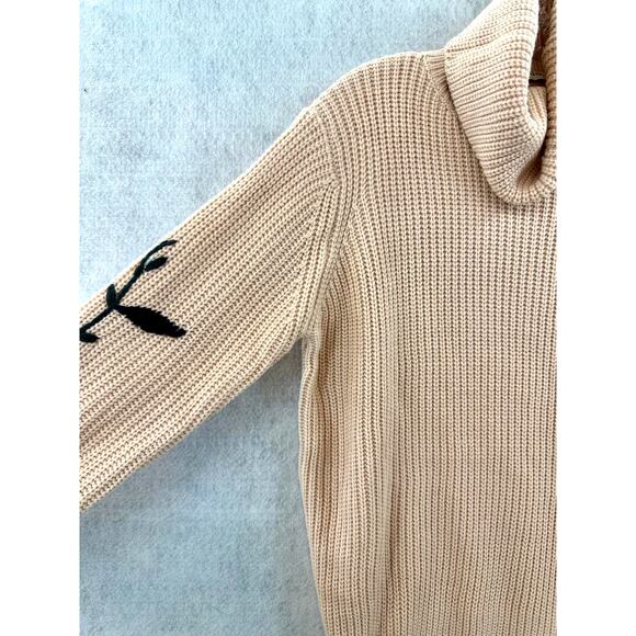 Mello Size Medium Sweater Turtle Neck Floral Embroidered Sleeves Knit Pink - Picture 5 of 9